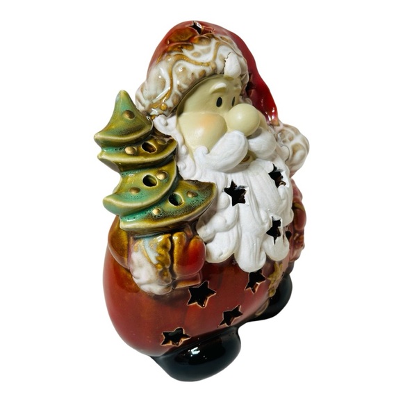 NWOT - Santa Tea Light Candle Holder with Stars and Christmas tree ~ 7" Tall - Picture 4 of 13